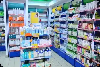 Pharmacy interior shelves